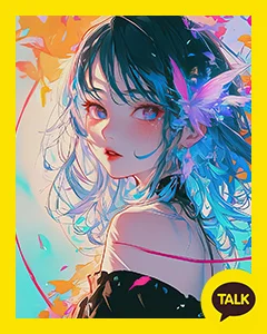 A Purple Butterfly And Blue Haired Girl 카카오톡 테마 카톡테마 무료 다운로드